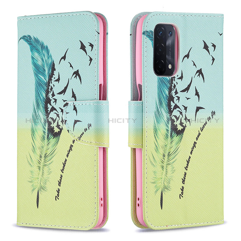 Coque Portefeuille Motif Fantaisie Livre Cuir Etui Clapet B01F pour Oppo A54 5G Pastel Vert Plus