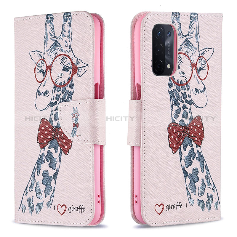 Coque Portefeuille Motif Fantaisie Livre Cuir Etui Clapet B01F pour Oppo A54 5G Rose Plus