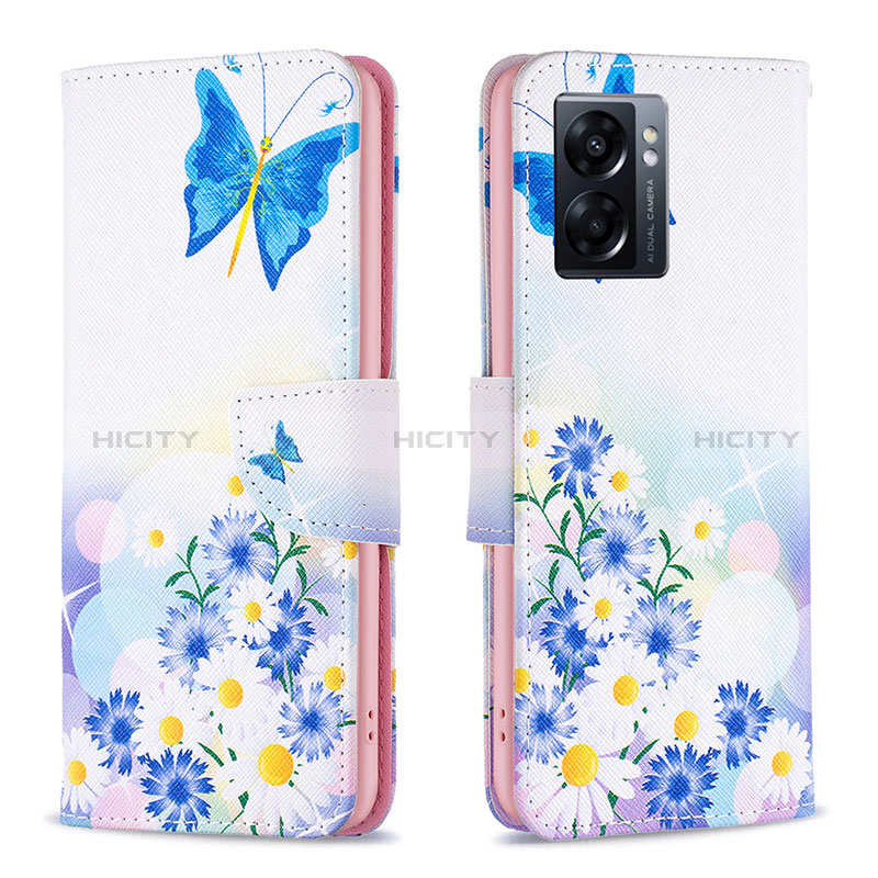 Coque Portefeuille Motif Fantaisie Livre Cuir Etui Clapet B01F pour Oppo A56S 5G Bleu Plus