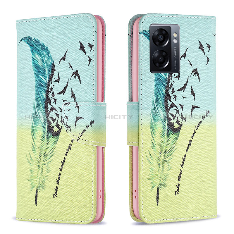 Coque Portefeuille Motif Fantaisie Livre Cuir Etui Clapet B01F pour Oppo A56S 5G Pastel Vert Plus