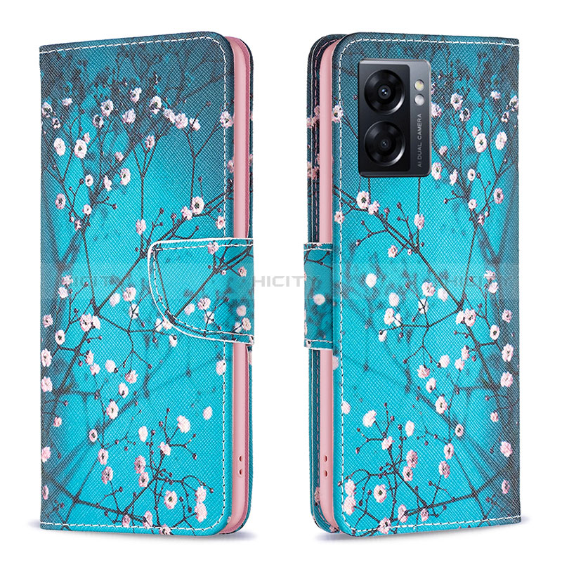 Coque Portefeuille Motif Fantaisie Livre Cuir Etui Clapet B01F pour Oppo A57 5G Cyan Plus