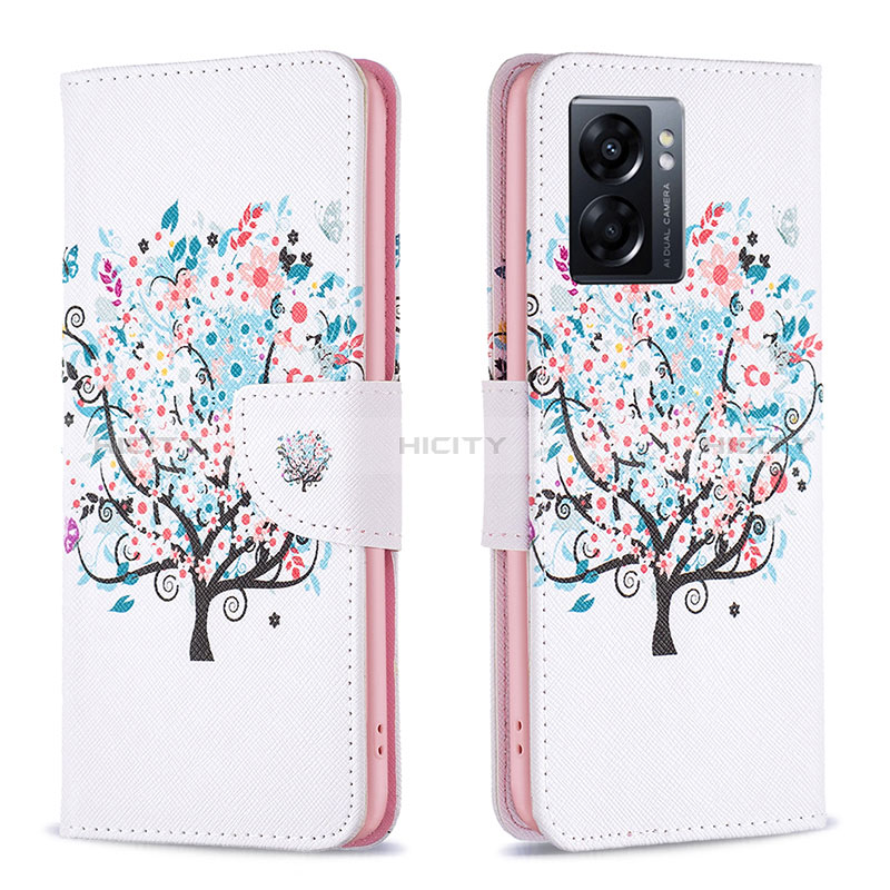 Coque Portefeuille Motif Fantaisie Livre Cuir Etui Clapet B01F pour Oppo A77 5G Blanc Plus