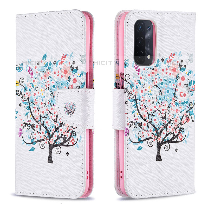 Coque Portefeuille Motif Fantaisie Livre Cuir Etui Clapet B01F pour Oppo A93 5G Blanc Plus