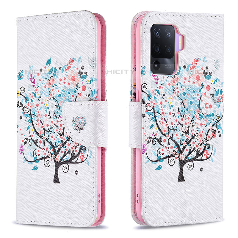 Coque Portefeuille Motif Fantaisie Livre Cuir Etui Clapet B01F pour Oppo A94 4G Blanc Plus