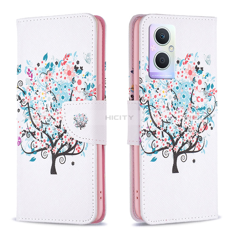 Coque Portefeuille Motif Fantaisie Livre Cuir Etui Clapet B01F pour Oppo A96 5G Blanc Plus