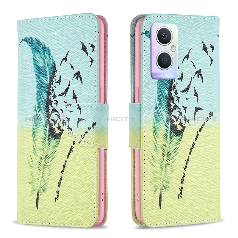 Coque Portefeuille Motif Fantaisie Livre Cuir Etui Clapet B01F pour Oppo A96 5G Pastel Vert Plus