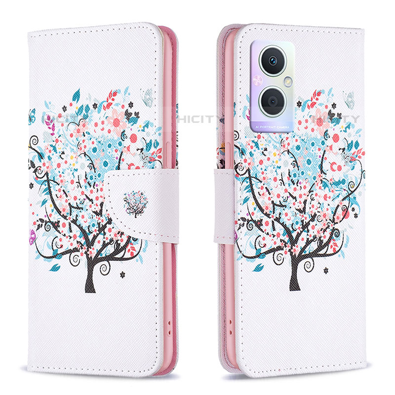 Coque Portefeuille Motif Fantaisie Livre Cuir Etui Clapet B01F pour Oppo F21 Pro 5G Blanc Plus