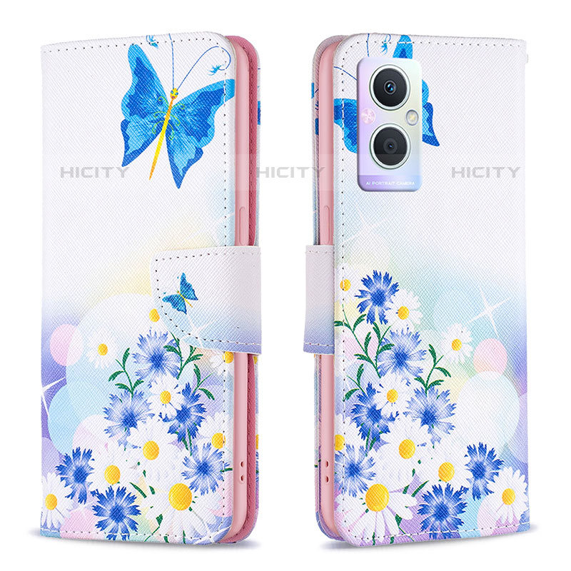 Coque Portefeuille Motif Fantaisie Livre Cuir Etui Clapet B01F pour Oppo F21 Pro 5G Bleu Plus