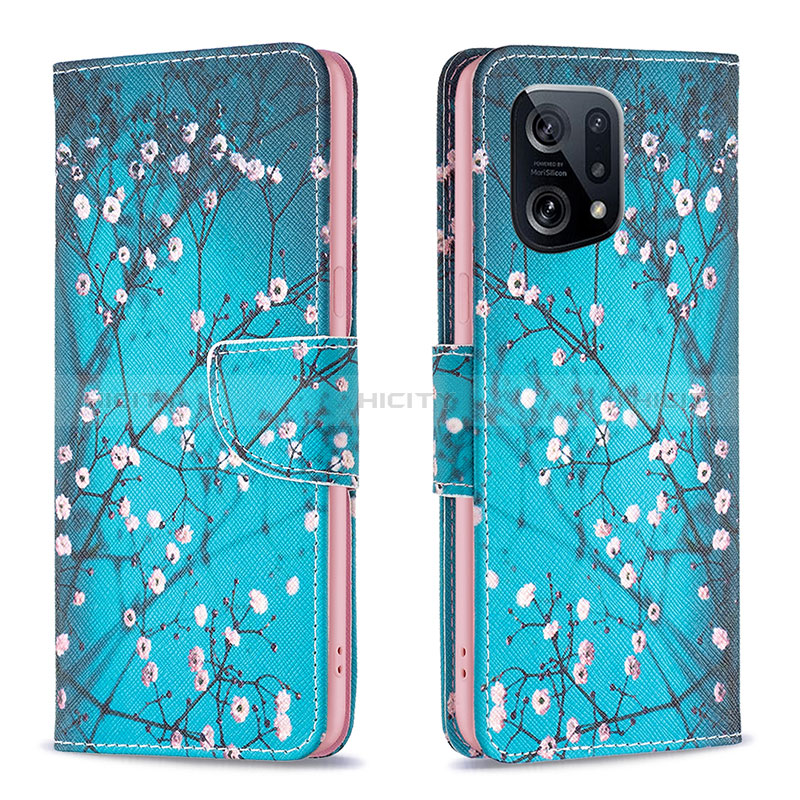 Coque Portefeuille Motif Fantaisie Livre Cuir Etui Clapet B01F pour Oppo Find X5 5G Cyan Plus