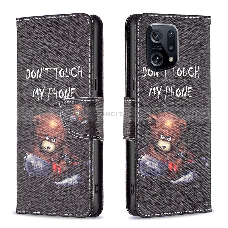 Coque Portefeuille Motif Fantaisie Livre Cuir Etui Clapet B01F pour Oppo Find X5 5G Gris Fonce Plus