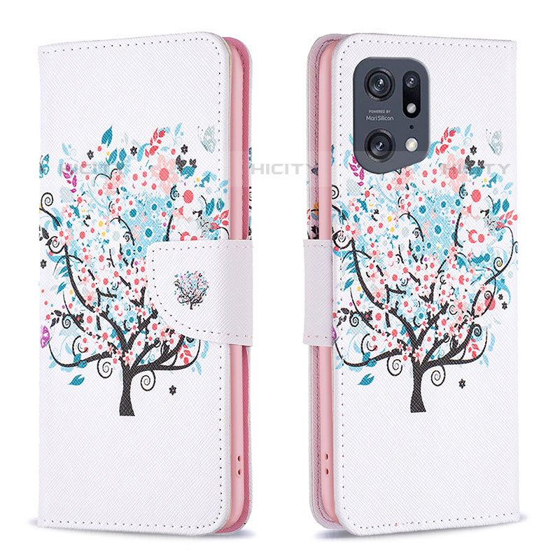 Coque Portefeuille Motif Fantaisie Livre Cuir Etui Clapet B01F pour Oppo Find X5 Pro 5G Blanc Plus