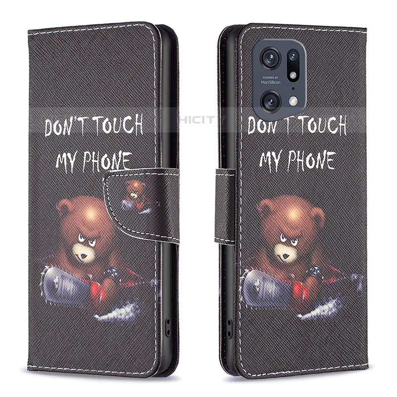 Coque Portefeuille Motif Fantaisie Livre Cuir Etui Clapet B01F pour Oppo Find X5 Pro 5G Gris Fonce Plus