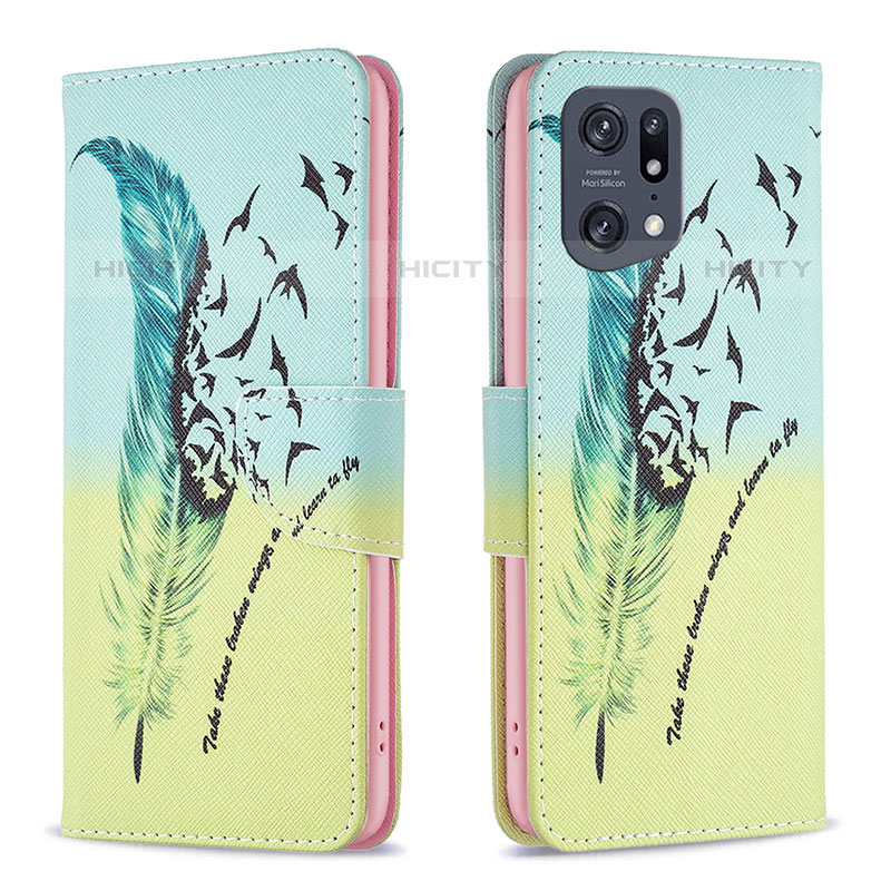 Coque Portefeuille Motif Fantaisie Livre Cuir Etui Clapet B01F pour Oppo Find X5 Pro 5G Pastel Vert Plus