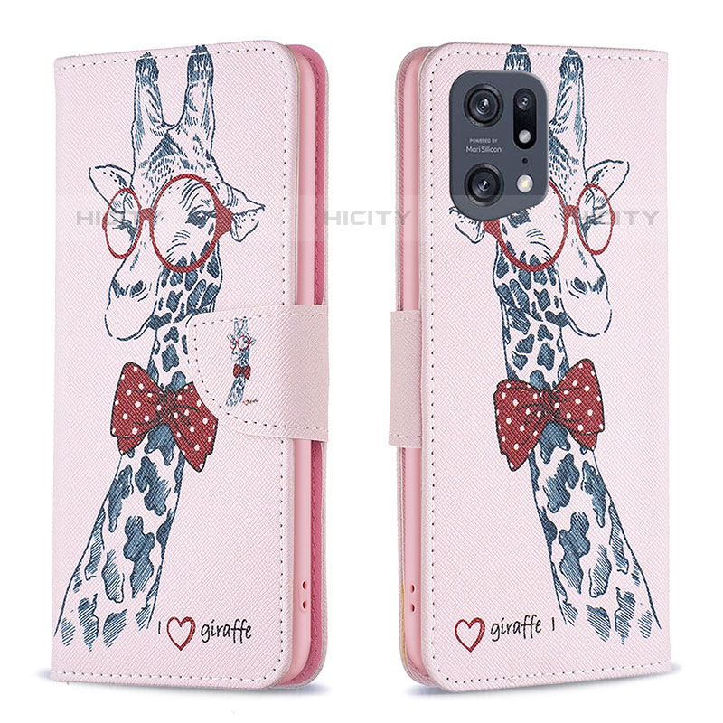 Coque Portefeuille Motif Fantaisie Livre Cuir Etui Clapet B01F pour Oppo Find X5 Pro 5G Rose Plus