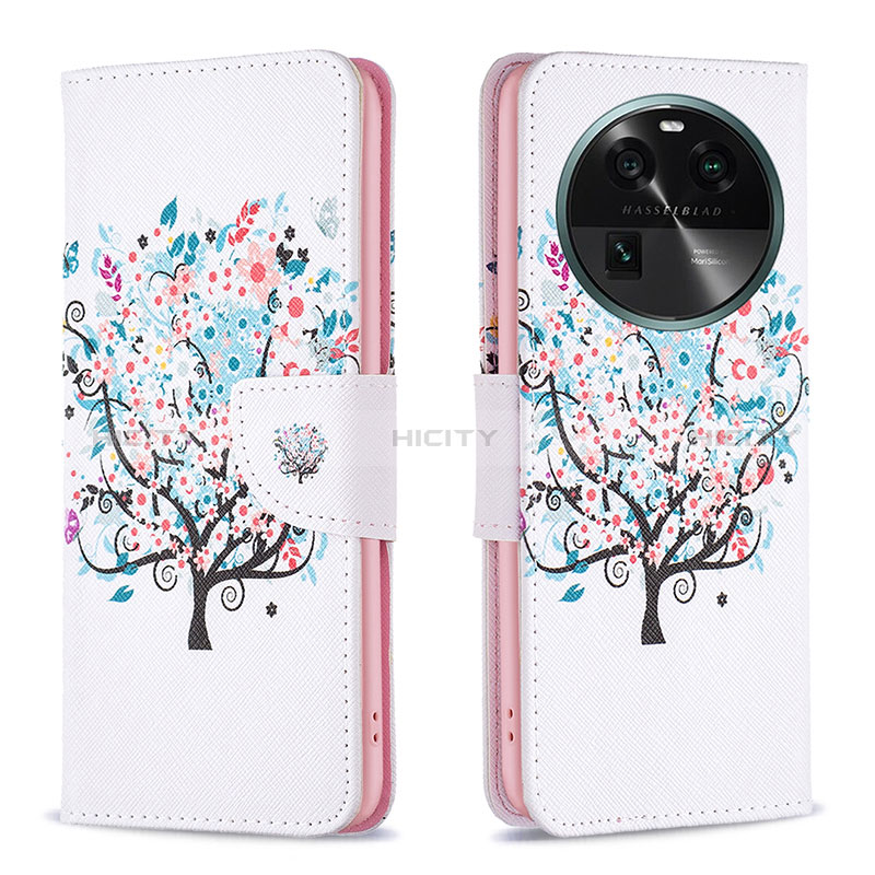 Coque Portefeuille Motif Fantaisie Livre Cuir Etui Clapet B01F pour Oppo Find X6 5G Blanc Plus