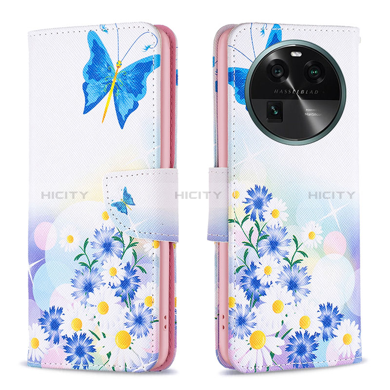 Coque Portefeuille Motif Fantaisie Livre Cuir Etui Clapet B01F pour Oppo Find X6 5G Bleu Plus