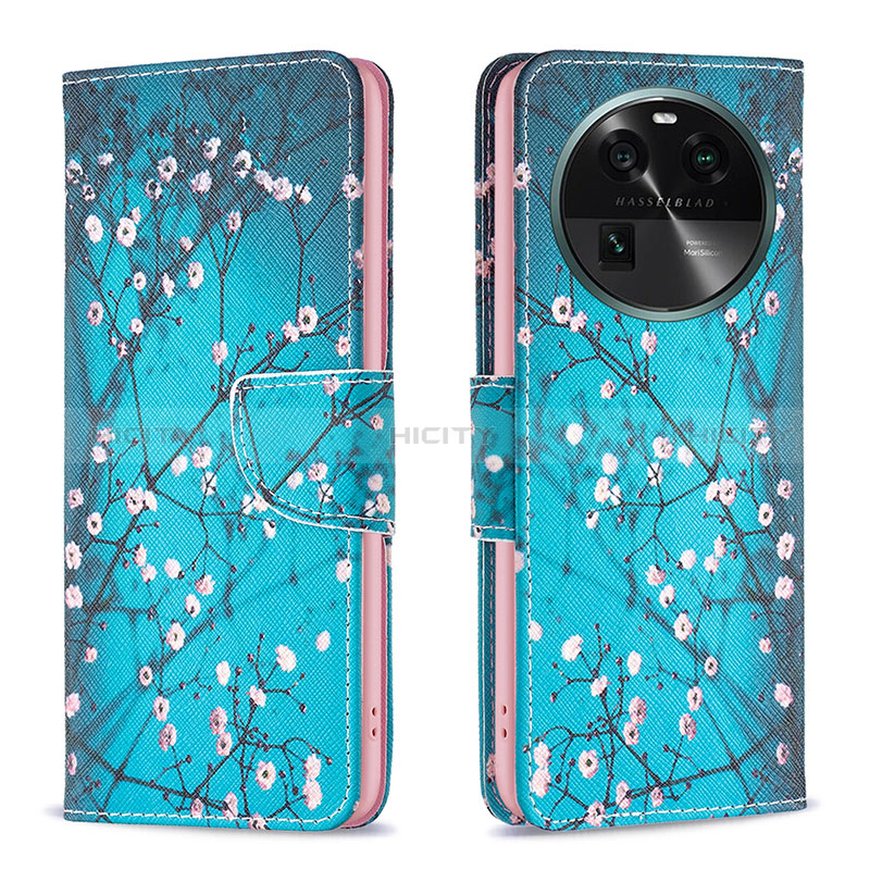 Coque Portefeuille Motif Fantaisie Livre Cuir Etui Clapet B01F pour Oppo Find X6 5G Cyan Plus