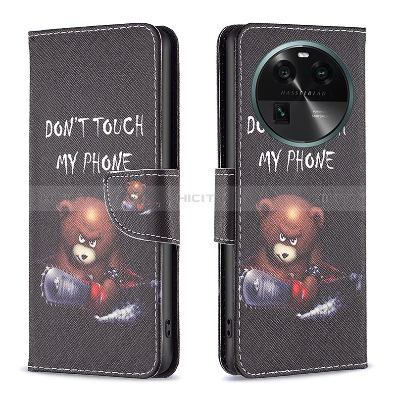 Coque Portefeuille Motif Fantaisie Livre Cuir Etui Clapet B01F pour Oppo Find X6 5G Gris Fonce Plus