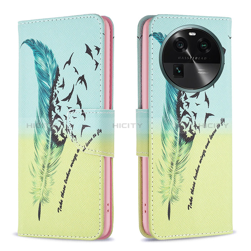 Coque Portefeuille Motif Fantaisie Livre Cuir Etui Clapet B01F pour Oppo Find X6 5G Pastel Vert Plus