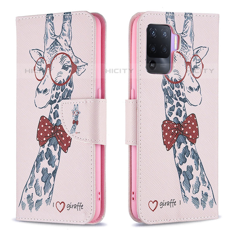 Coque Portefeuille Motif Fantaisie Livre Cuir Etui Clapet B01F pour Oppo Reno5 Lite Rose Plus