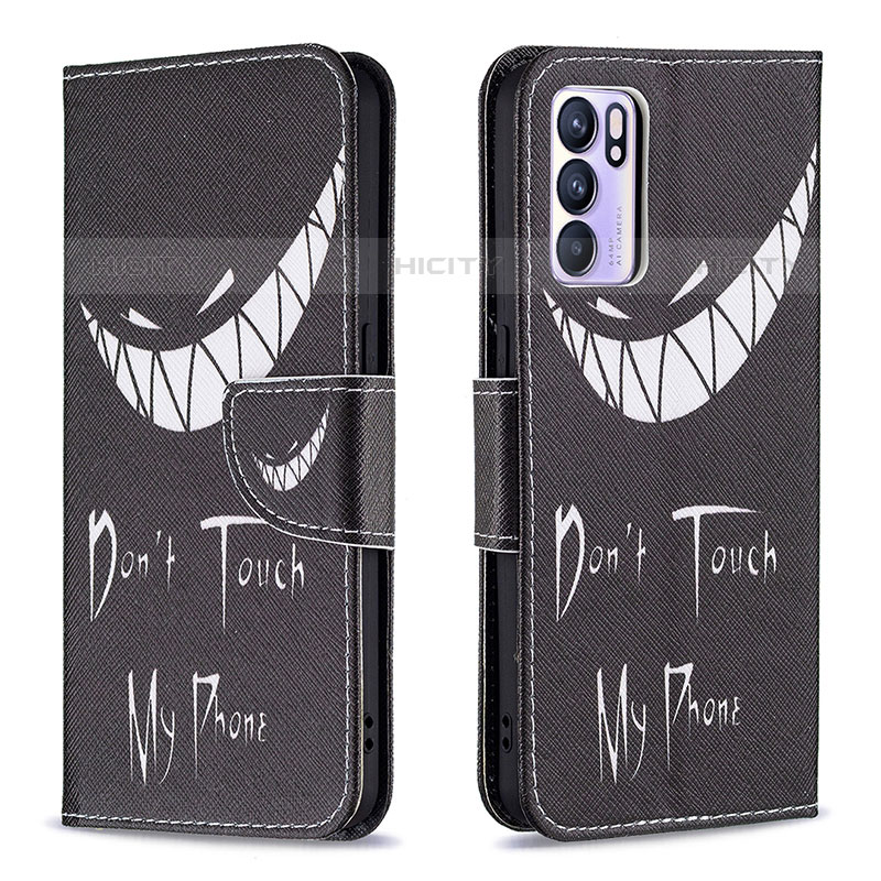 Coque Portefeuille Motif Fantaisie Livre Cuir Etui Clapet B01F pour Oppo Reno6 5G Noir Plus