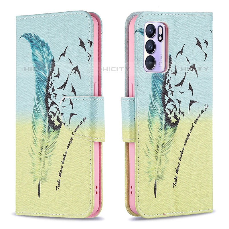 Coque Portefeuille Motif Fantaisie Livre Cuir Etui Clapet B01F pour Oppo Reno6 5G Pastel Vert Plus