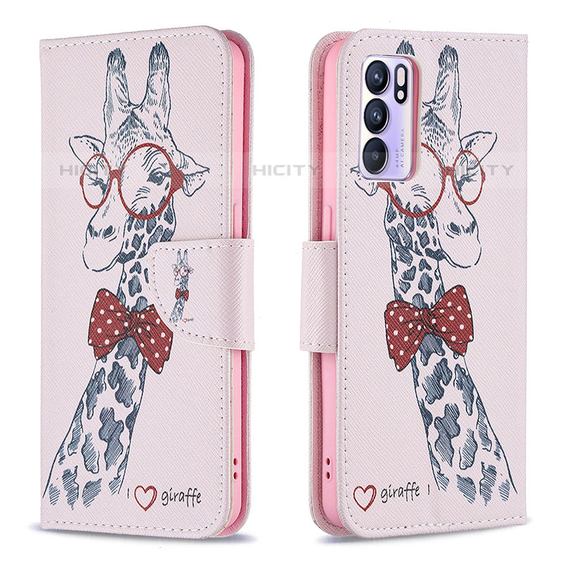 Coque Portefeuille Motif Fantaisie Livre Cuir Etui Clapet B01F pour Oppo Reno6 5G Rose Plus