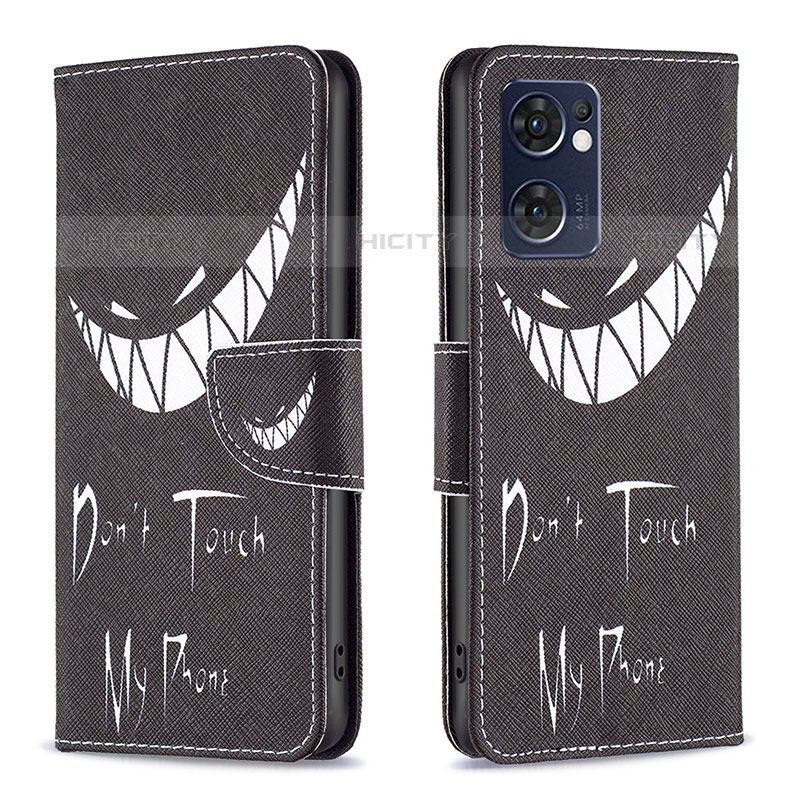 Coque Portefeuille Motif Fantaisie Livre Cuir Etui Clapet B01F pour Oppo Reno7 5G Noir Plus