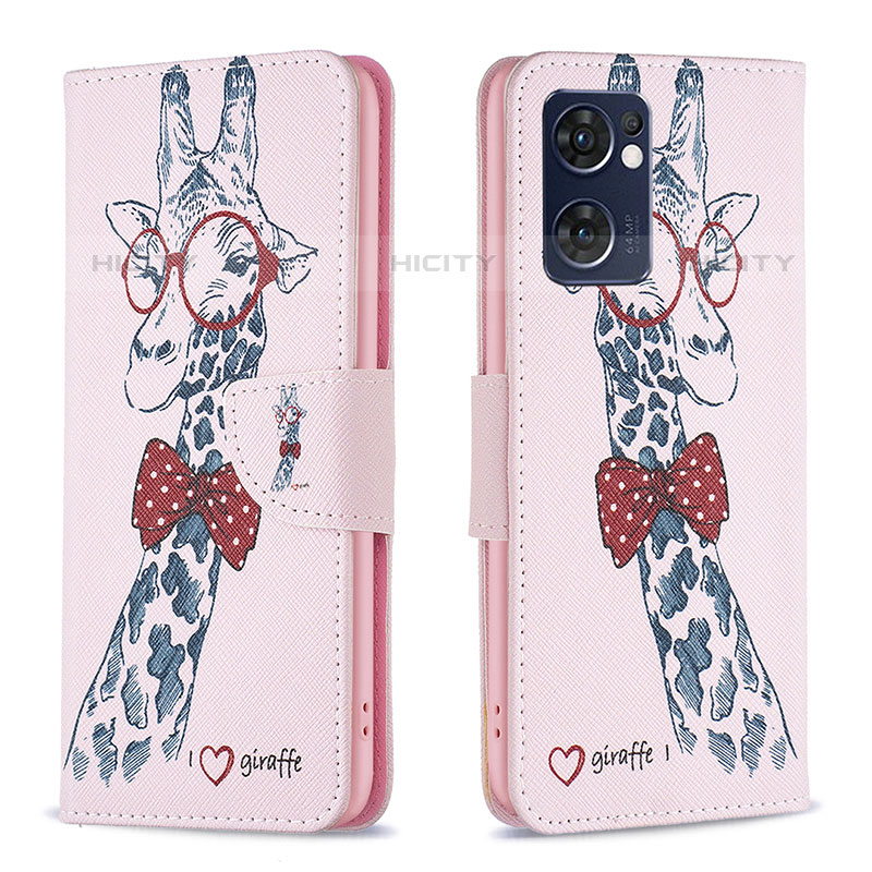 Coque Portefeuille Motif Fantaisie Livre Cuir Etui Clapet B01F pour Oppo Reno7 5G Rose Plus