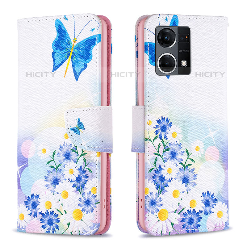 Coque Portefeuille Motif Fantaisie Livre Cuir Etui Clapet B01F pour Oppo Reno8 4G Bleu Plus