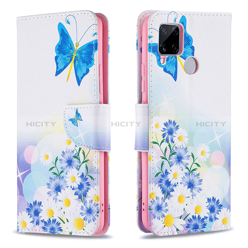 Coque Portefeuille Motif Fantaisie Livre Cuir Etui Clapet B01F pour Realme 7i RMX2193 Bleu Plus