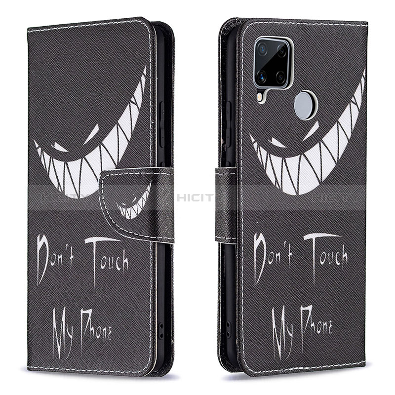 Coque Portefeuille Motif Fantaisie Livre Cuir Etui Clapet B01F pour Realme 7i RMX2193 Noir Plus