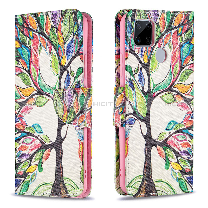 Coque Portefeuille Motif Fantaisie Livre Cuir Etui Clapet B01F pour Realme 7i RMX2193 Vert Plus