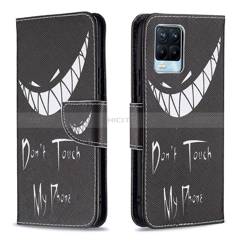 Coque Portefeuille Motif Fantaisie Livre Cuir Etui Clapet B01F pour Realme 8 4G Noir Plus