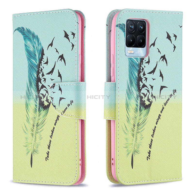 Coque Portefeuille Motif Fantaisie Livre Cuir Etui Clapet B01F pour Realme 8 4G Pastel Vert Plus