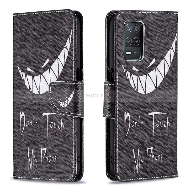 Coque Portefeuille Motif Fantaisie Livre Cuir Etui Clapet B01F pour Realme 8s 5G Noir Plus