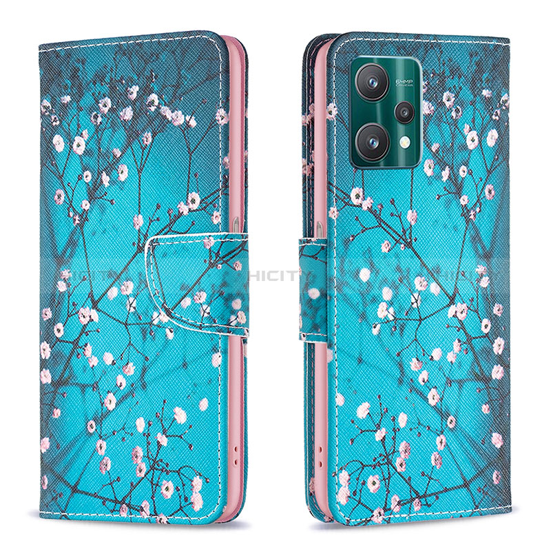 Coque Portefeuille Motif Fantaisie Livre Cuir Etui Clapet B01F pour Realme 9 Pro 5G Cyan Plus