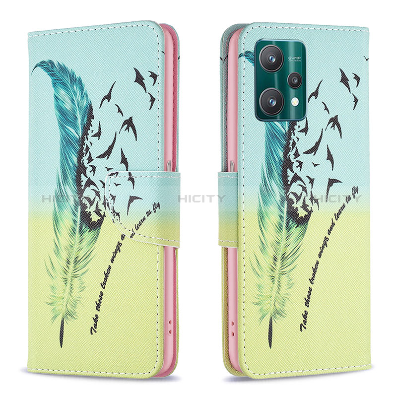 Coque Portefeuille Motif Fantaisie Livre Cuir Etui Clapet B01F pour Realme 9 Pro 5G Pastel Vert Plus