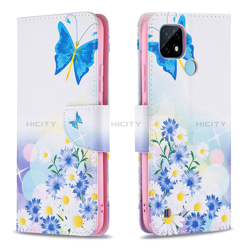 Coque Portefeuille Motif Fantaisie Livre Cuir Etui Clapet B01F pour Realme C21 Bleu Plus