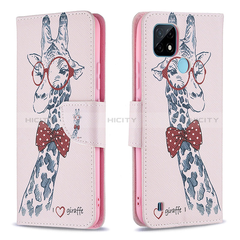 Coque Portefeuille Motif Fantaisie Livre Cuir Etui Clapet B01F pour Realme C21 Rose Plus