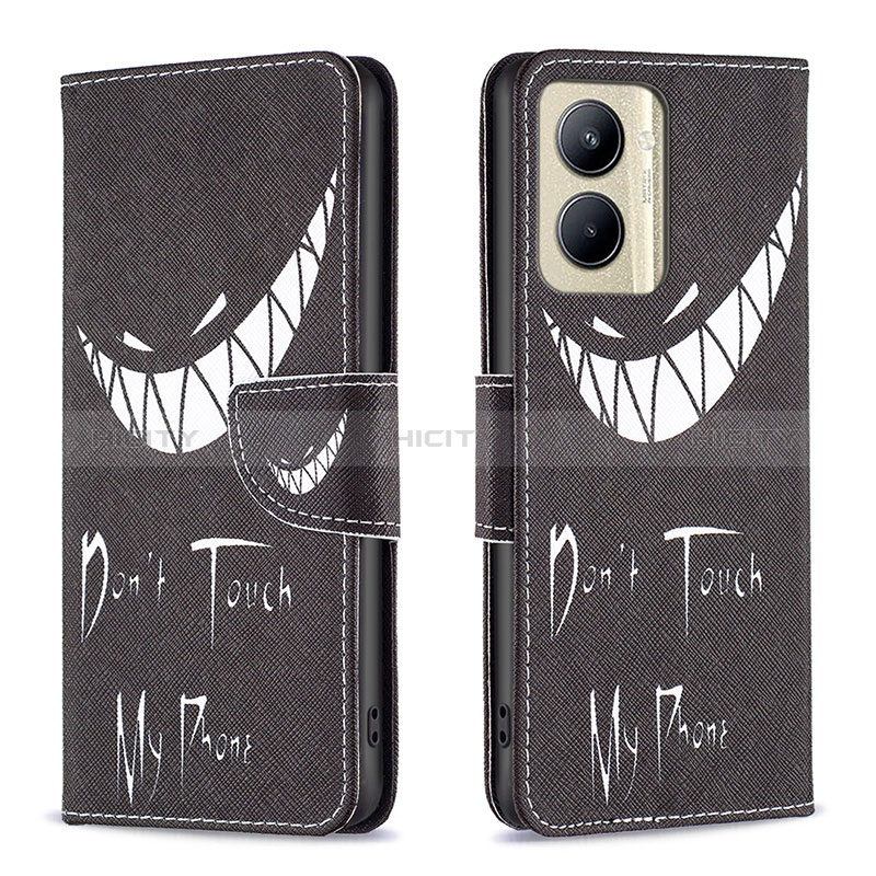 Coque Portefeuille Motif Fantaisie Livre Cuir Etui Clapet B01F pour Realme C33 (2023) Noir Plus