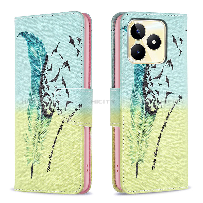 Coque Portefeuille Motif Fantaisie Livre Cuir Etui Clapet B01F pour Realme C67 Pastel Vert Plus