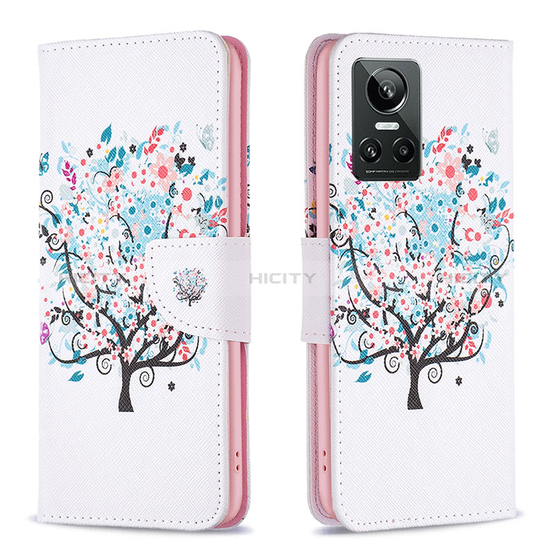 Coque Portefeuille Motif Fantaisie Livre Cuir Etui Clapet B01F pour Realme GT Neo3 5G Blanc Plus