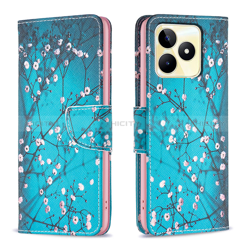 Coque Portefeuille Motif Fantaisie Livre Cuir Etui Clapet B01F pour Realme Narzo N53 Cyan Plus