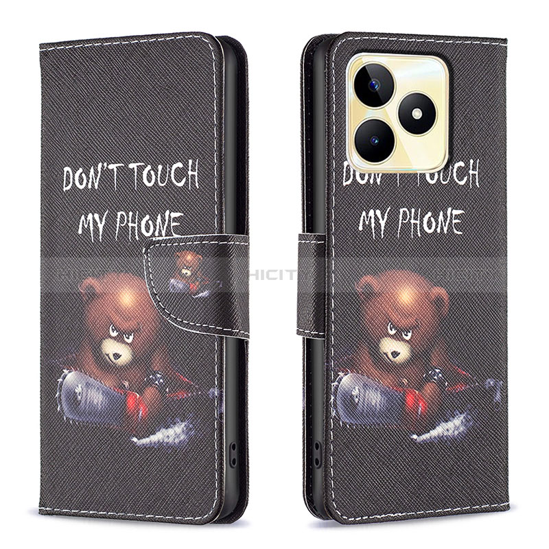 Coque Portefeuille Motif Fantaisie Livre Cuir Etui Clapet B01F pour Realme Narzo N53 Gris Fonce Plus