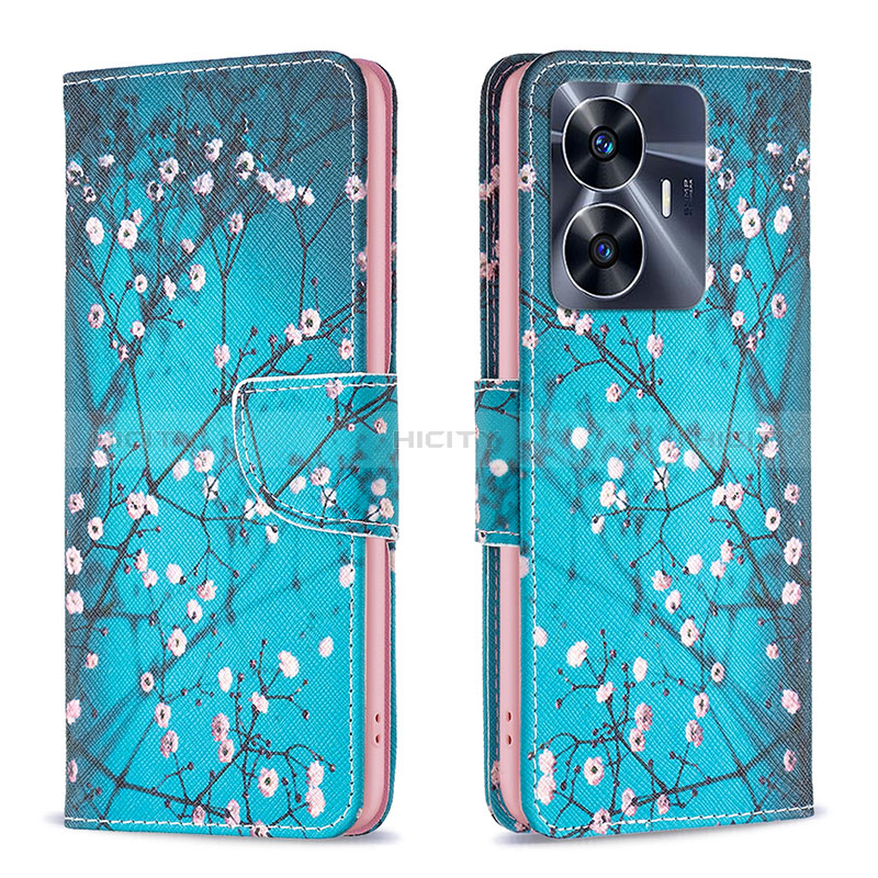 Coque Portefeuille Motif Fantaisie Livre Cuir Etui Clapet B01F pour Realme Narzo N55 Cyan Plus