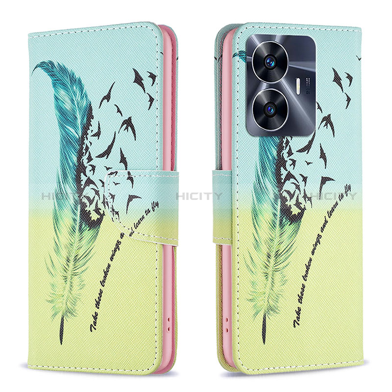 Coque Portefeuille Motif Fantaisie Livre Cuir Etui Clapet B01F pour Realme Narzo N55 Pastel Vert Plus