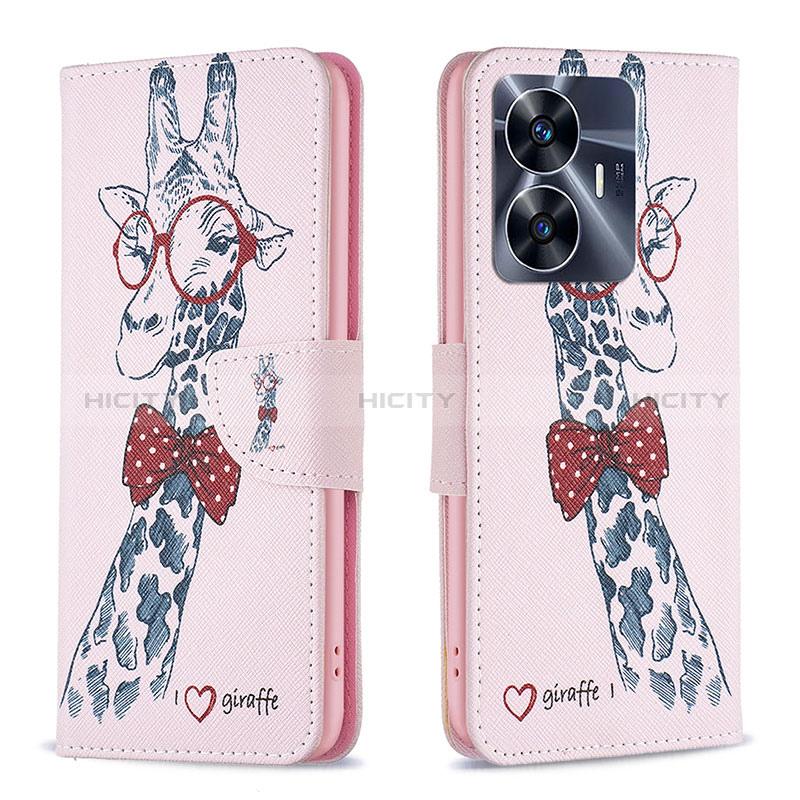 Coque Portefeuille Motif Fantaisie Livre Cuir Etui Clapet B01F pour Realme Narzo N55 Rose Plus