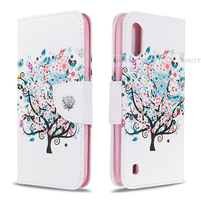 Coque Portefeuille Motif Fantaisie Livre Cuir Etui Clapet B01F pour Samsung Galaxy A01 SM-A015 Blanc Plus