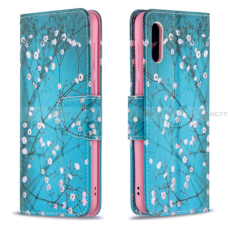 Coque Portefeuille Motif Fantaisie Livre Cuir Etui Clapet B01F pour Samsung Galaxy A02 Cyan Plus